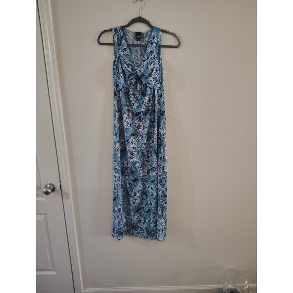 Slinky Brand Womens XS Blue Paisley Floral Twist Front Sleeveless Maxi Dress USA